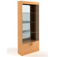 Витрина для магазина широкая, задняя стенка зеркало, 850х2000х300 мм